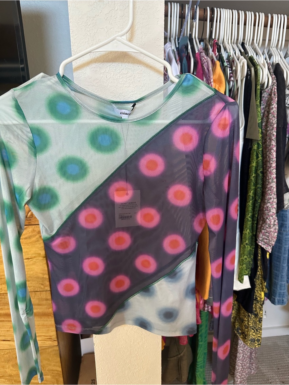 Miaou Green, Purple & Pink Sheer Long Sleeve Mesh Top